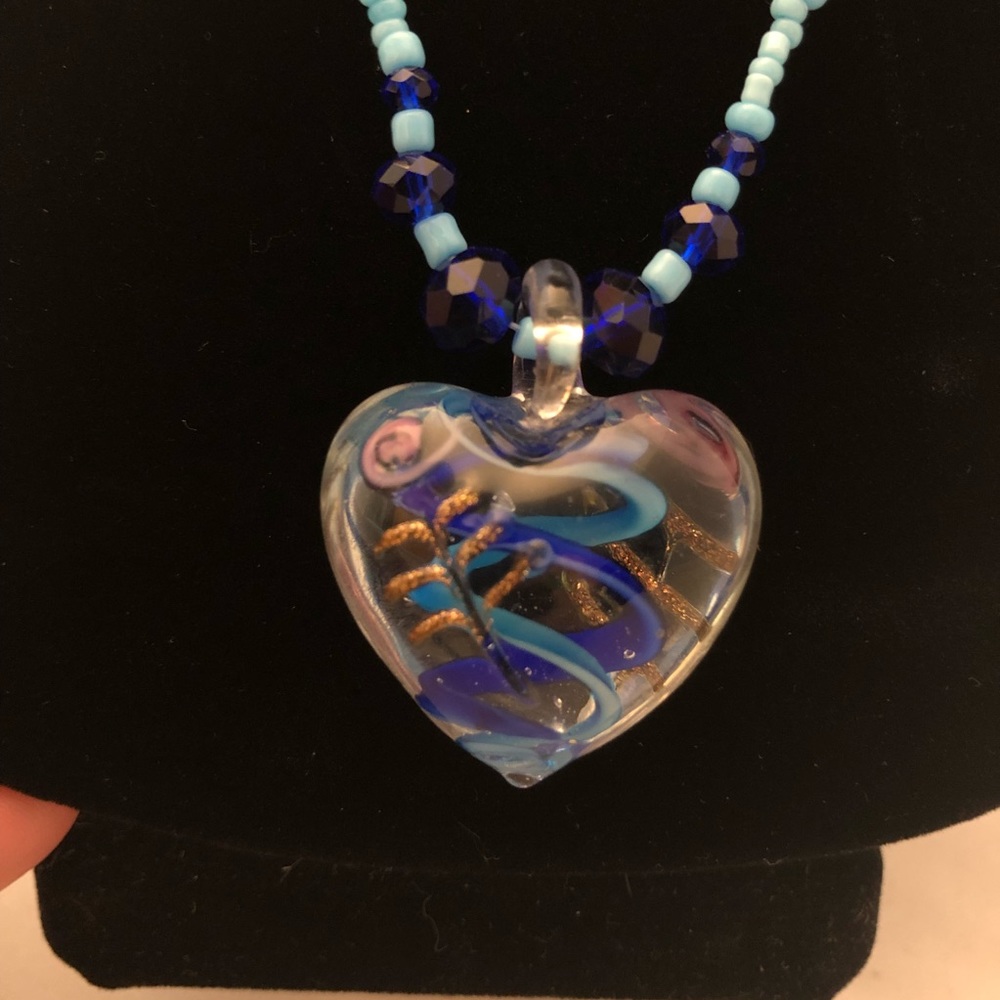 Handmade glass heart necklace
